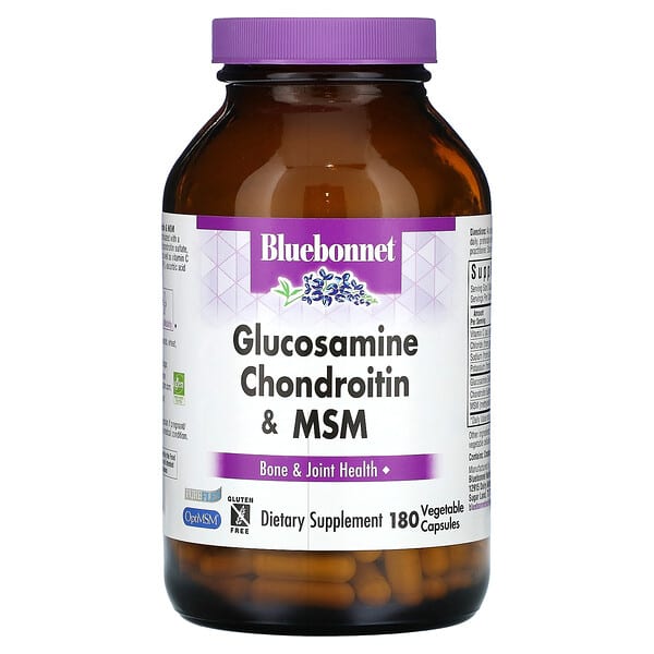 Bluebonnet Nutrition‏, גלוקוזאמין כונדרואיטין ו-MSM‏, 180 כמוסות צמחיות
