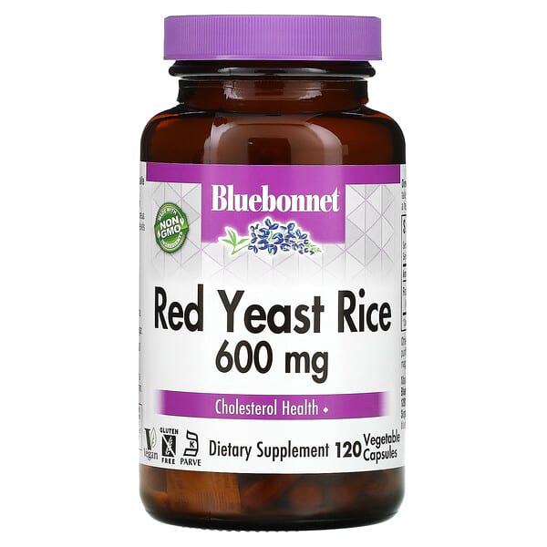 Bluebonnet Nutrition‏, "אורז שמרים אדום, 600 מ""ג, 120 כמוסות צמחיות."
