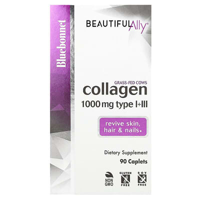 Bluebonnet Nutrition, Beautiful Ally Collagen Capsules, Type 1 & 3 Collagen, 1000 mg, 90 Tablets