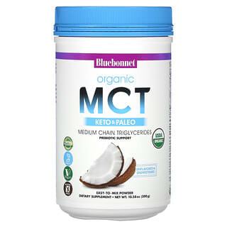 Bluebonnet Nutrition, MCT orgánico en polvo, Sin sabor`` 300 g (10,58 oz)