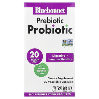 Bluebonnet Nutrition, Probiótico prebiótico, 30 cápsulas vegetales