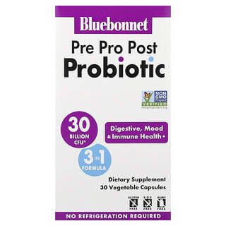 Bluebonnet Nutrition, Pre, pro y posprobióticos, 30 cápsulas vegetales