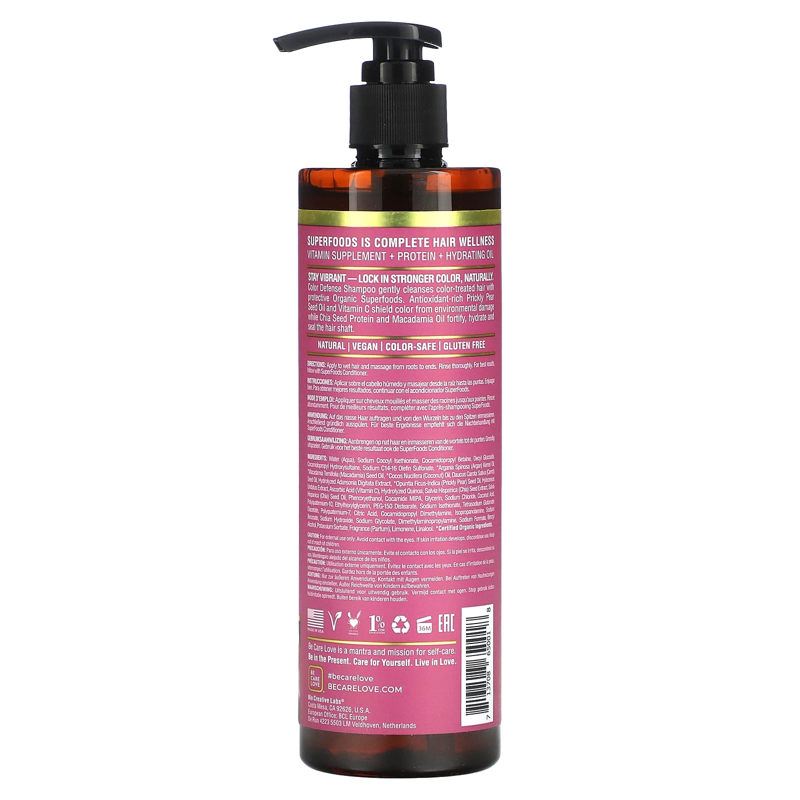 Be Care Love, Superfoods, Natural Haircare, Color Defense Shampoo, Prickly Pear Seed, 12 fl oz