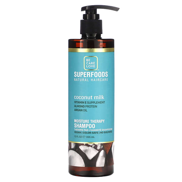 Be Care Love‏, Superfoods‏, Natural Haircare, שמפו לטיפול בלחות, חלב קוקוס, 355 מ“ל (12 אונקיות נוזל)