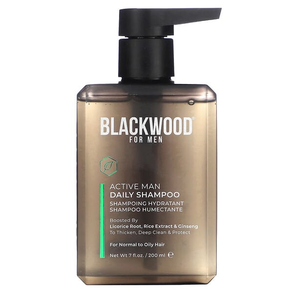 Blackwood For Men, アクティブマンデイリーシャンプー、カンゾウ根、米エキス＆朝鮮人参、200ml（7液量オンス）