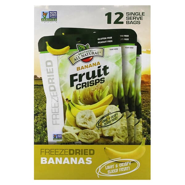 Brothers-All-Natural, Fruit Crisps, Banana, 12 Single Serve Bags, 0.59 oz (17 g) Each