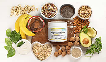 Food sources of magnesium: nuts, seeds, leafy greens, supplements