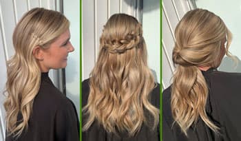 woman showing off three chic and easy hairstyles anyone can do at home