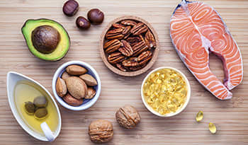 Food sources of vitamin E: nuts, avocado, oil, salmon, supplements
