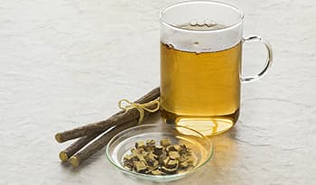Licorice Root (DGL) tea and pieces in glasses