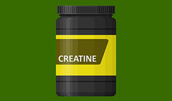 Creatine supplement on green background
