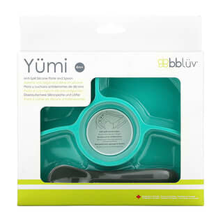 Bbluv, Yumi, силиконовая тарелка и ложка для защиты от разливов, для детей от 4 месяцев, зеленый, 1 набор