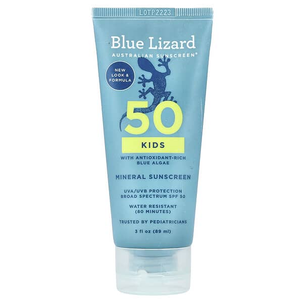 Blue Lizard Australian Sunscreen, 兒童礦物質抗曬霜，SPF 50，3 液量盎司（89 毫升）