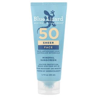 Blue Lizard Australian Sunscreen, Protector solar mineral Sheer Face, FPS 50, 50 ml (1,7 oz. líq.)