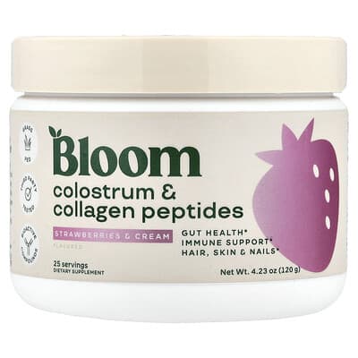 Bloom, Colostrum & Collagen Peptides, Strawberry Cream, 4.23 oz (120 g)