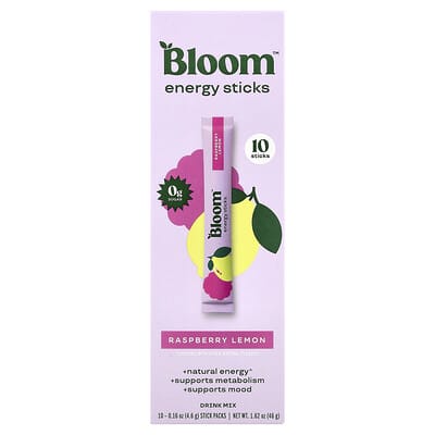 Bloom, Energy Sticks, Raspberry Lemon, 10 Stick Packs, 0.16 oz (4.6 g) Each