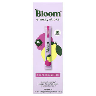 Bloom, Bastões Energéticos, Framboesa e Limão, 10 Embalagens, 4,6 g (0,16 oz) Cada