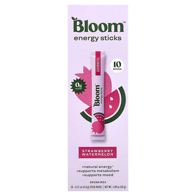 Bloom, Energy Sticks, Strawberry Watermelon, 10 Stick Packs, 0.17 oz (4.8 g) Each
