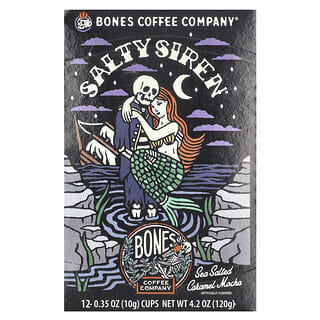 Bones Coffee Company, Salty Siren, Tazas de café, Caramelo y moca con sal marina, 12 tazas, 10 g (0,35 oz) cada una