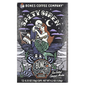 Bones Coffee Company, Salty Siren, Coffee Cups, Sea Salted Caramel Mocha, 12 Cups, 0.35 oz (10 g) Each
