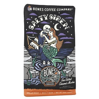 Bones Coffee Company, Salty Siren, Caramelo y moca con sal marina, Granos enteros, Tostado medio, 340 g (12 oz)