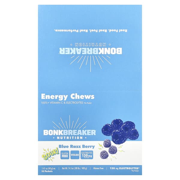 Energy Chews, Blue Razz Berry, 10 Packets, 1.41 oz ( 40 g) Each