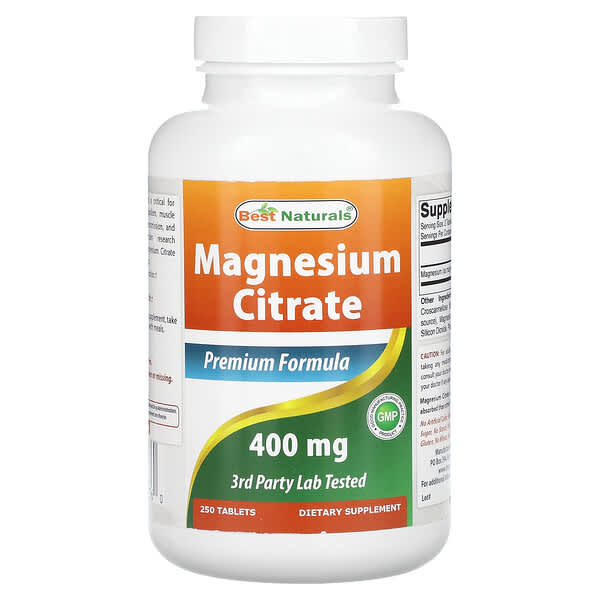 Best Naturals, Citrato de magnesio, 400 mg, 250 comprimidos (200 mg por comprimido)