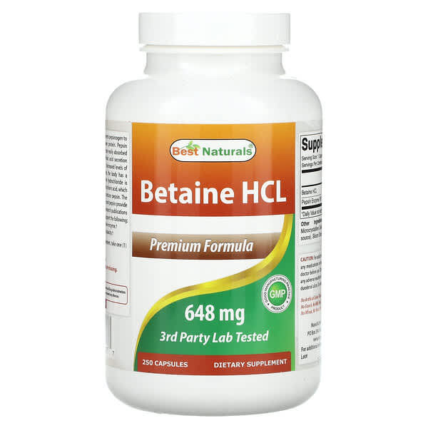 Best Naturals, Betaine HCL, 648 mg, 250 Capsules