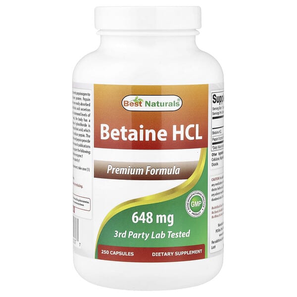 Betaine HCL, 250 Capsules