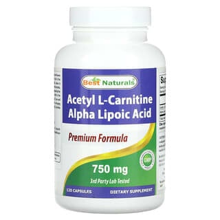Best Naturals, Альфа-липоевая кислота ацетил L-карнитина, 750 мг, 120 капсул