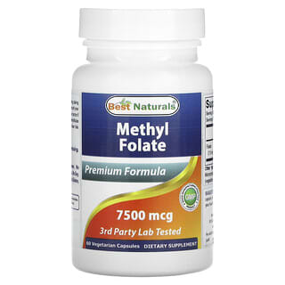 Best Naturals, Folate de méthyle, 7500 µg, 60 capsules végétariennes