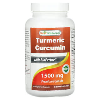 Best Naturals, Curcumina de Cúrcuma, 1.500 mg, 180 Cápsulas Vegetarianas (750 mg por Cápsula)
