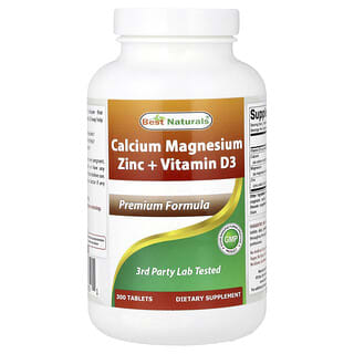 Best Naturals, Cálcio, Magnésio, Zinco + Vitamina D3, 300 Comprimidos