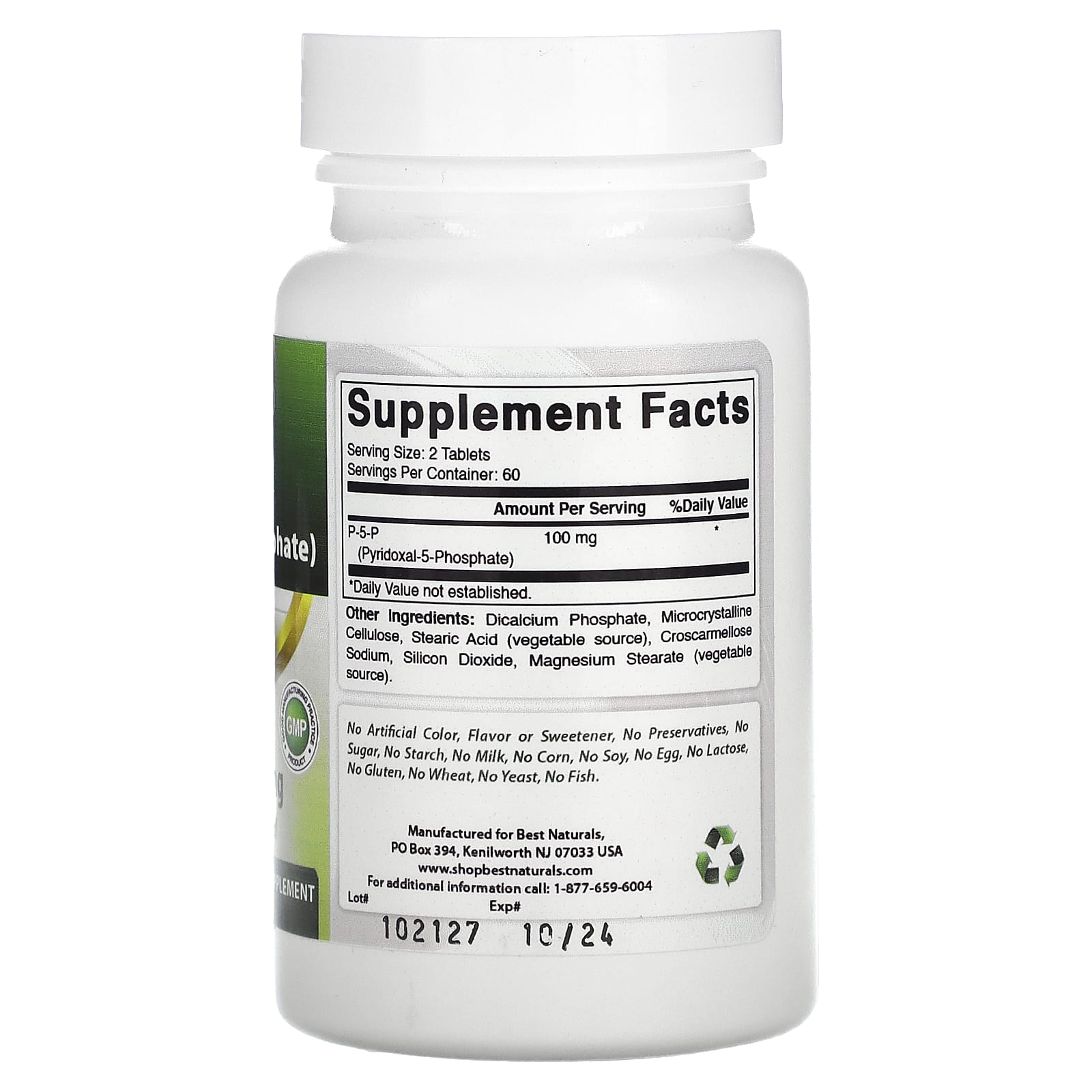 Best Naturals, P-5-P (Pyridoxal-5-Phosphate), 100 mg, 120 Tablets (50 ...
