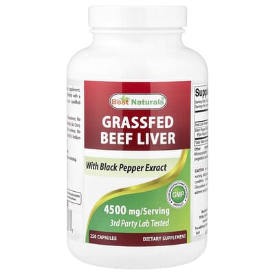 Best Naturals, Grass-Fed Beef Liver, 4500 mg, 250 Capsules (750 mg per capsule)
