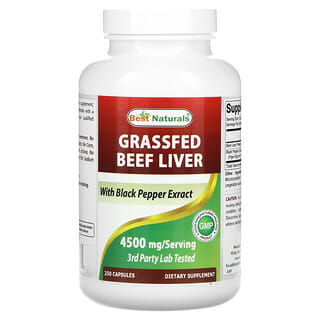 Best Naturals, Grassfed Beef Liver, Leber von grasgefütterten Rindern, 4.500 mg, 250 Kapseln (750 mg pro Kapsel)