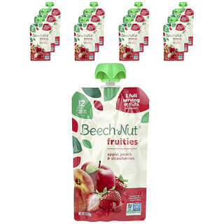 Beech-Nut, Fruities, 6 mois et plus, Pomme, pêche et fraise, 12 sachets, 99 g chacun