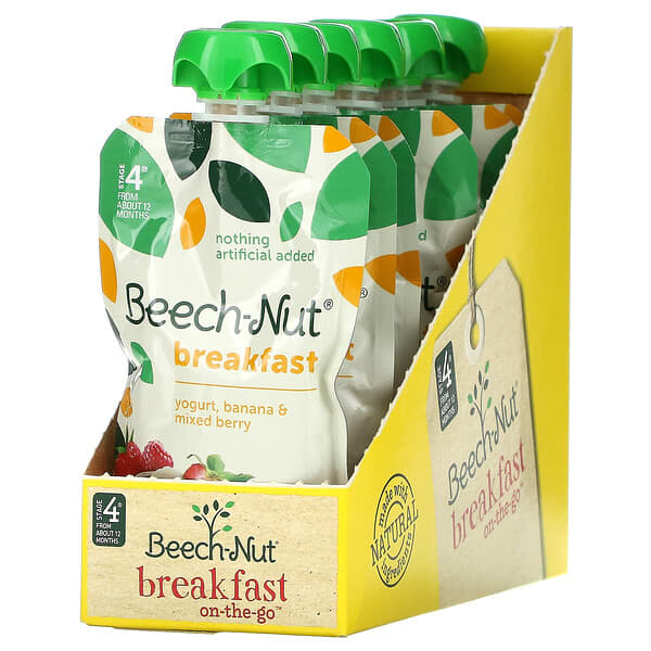 Beech-Nut, 早餐，12 個月以上，優酪乳、香蕉和混合漿果，12 袋，每袋 3.5 盎司（99 克）