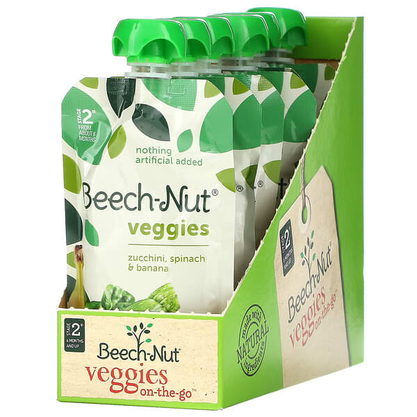 Beech-Nut, 蔬菜，6 個月以上，義大利青瓜、菠菜和香蕉，12 袋，每袋 3.5 盎司（99 克）