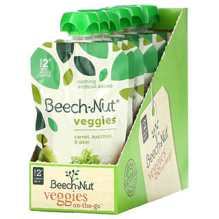 Beech-Nut, Vegetales, Más de 6 meses, Zanahoria, Calabacín y pera, Paquete de 12, 99 g (3,5 oz) cada uno