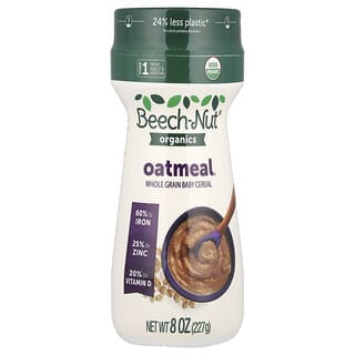 Beech-Nut, Organics Oatmeal, цільнозернові дитячі пластівці, етап 1, 8 унцій (227 г)