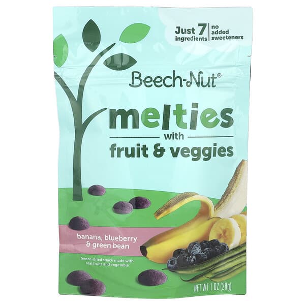 Beech-Nut, 멜티티, 과일 및 채소 함유, 생후 8개월 이상, 바나나, 블루베리 및 완두콩, 28g(1oz)