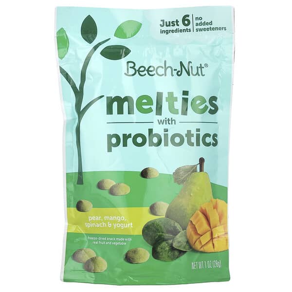 Beech-Nut, 멜티티, 프로바이오틱스 함유, 8개월 이상, 배, 망고, 시금치 및 요거트, 28g(1oz)