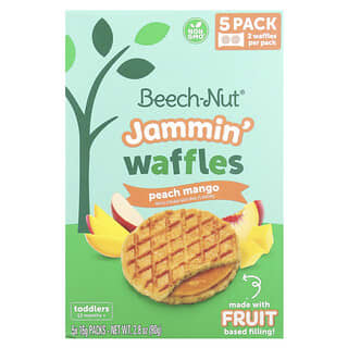 Beech-Nut, Jammin' Waffles, A Partir de 12 Meses, Pêssego e Manga, 5 Pacotes, 16 g (0,56 oz) Cada