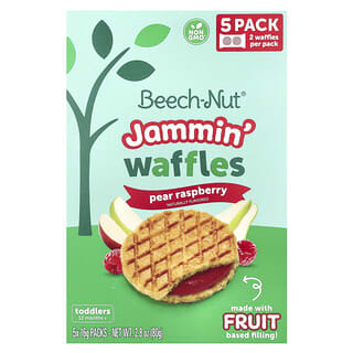 Beech-Nut, Jammin' Waffles, 12+ Months, Pear Raspberry, 5 Packs, 0.56 oz (16 g) Each