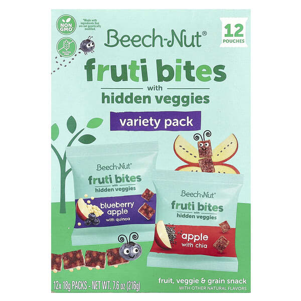 Beech-Nut, 프루티 바이츠, 숨겨진 채소 함유, 버라이어티 팩, 12팩, 각 18g(0.63oz)
