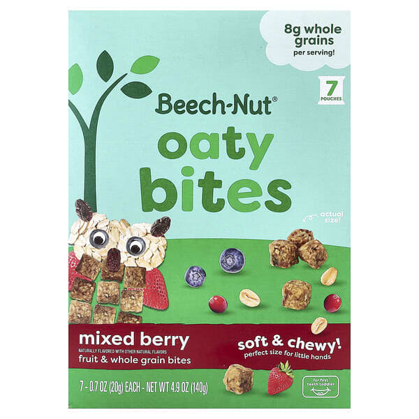 Beech-Nut, Oaty Bites, 첫 치아 유아용, 믹스 베리, 파우치 7개, 개당 20g(0.7oz)