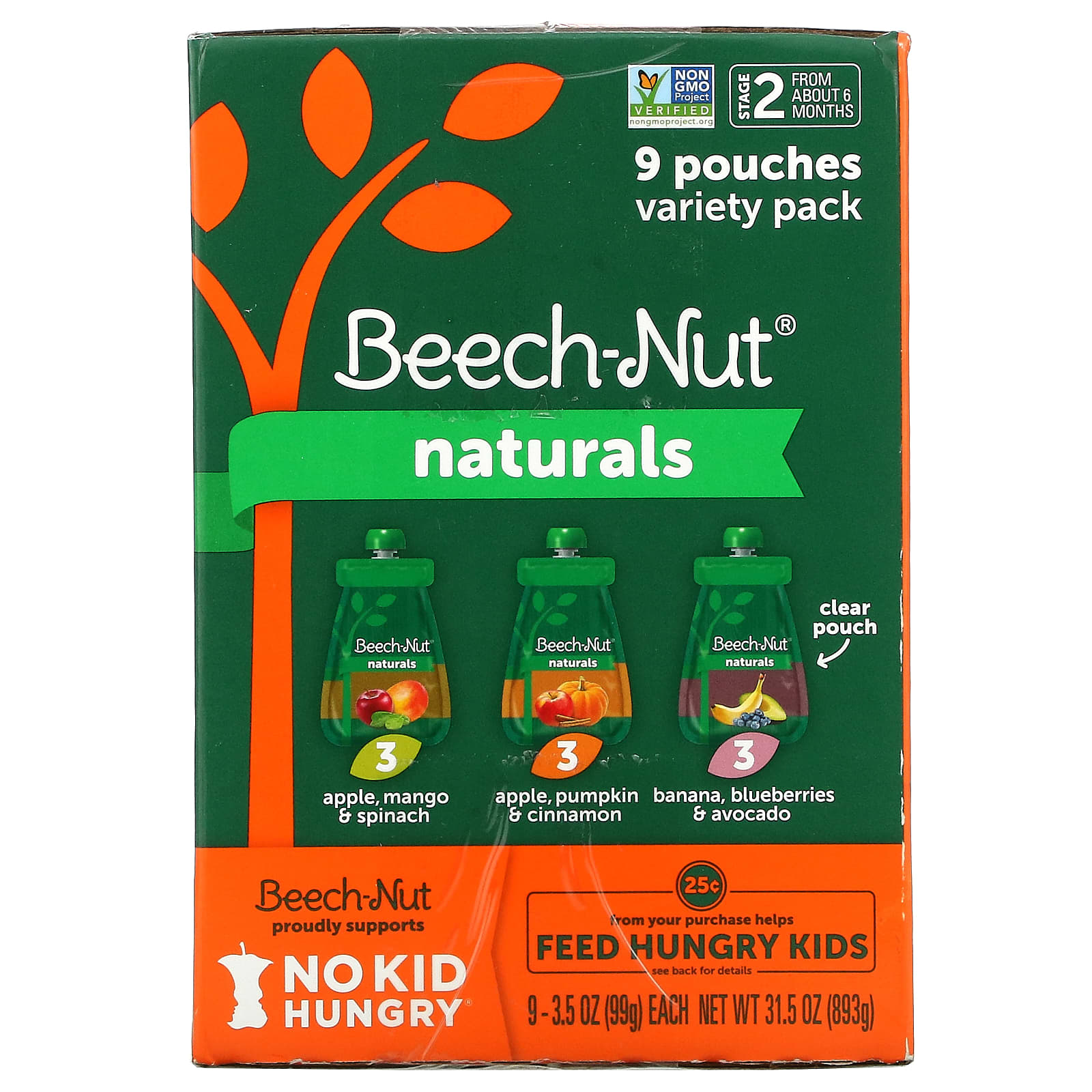 BeechNut, Naturals, Variety Pack, Stage 2, 9 Pouches, 3.5 oz (99 g) Each
