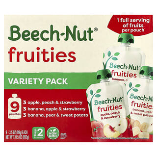 Beech-Nut, Плодове, 6+ месеца, Разнообразна опаковка, 9 торбички, 3,5 унции (99 g) всяка