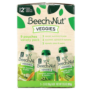 Beech-Nut, Vegetais, mais de 6 meses, Pacote de Variedades, 9 Sacos, 99 g (3,5 oz) Cada